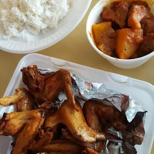 My favorite. Crispy chicken wings &amp; small caldereta. @ Lala&apos;s Kitchen