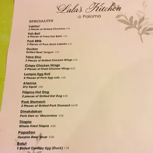 menu