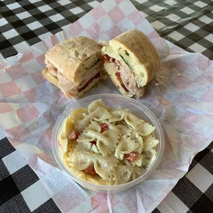 Sandwich and bowtie pasta salad