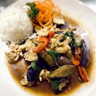 Spicy eggplant chicken