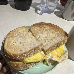Egg and sausage sandwich with cheese