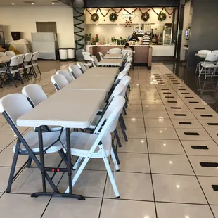 tables and chairs in a restaurant