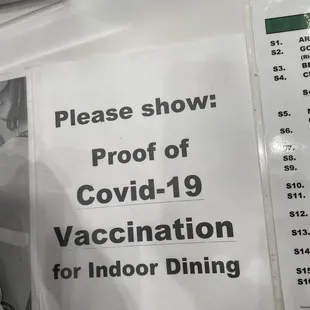 Need proof of covid-19 vaccination for indoor dining.