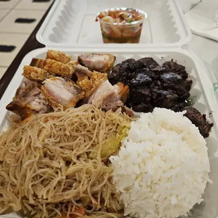 Lechon and dinuguan mix plate with half and half