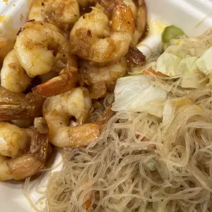 Garlic shrimp with pancit