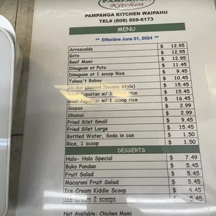 menu