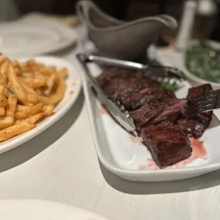 NY strip steak, lobster Mac &amp;Cheese, creamed spinach, and Brussels sprouts!