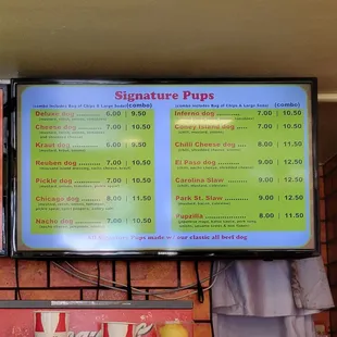 a menu on the wall