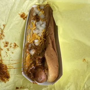 Chili Cheese Dog with onions