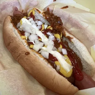 The coney dog with Mayo and ketchup