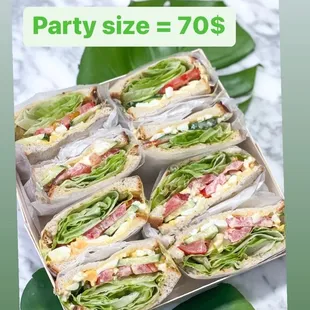 Party size: 20 pec of sandwiches style.