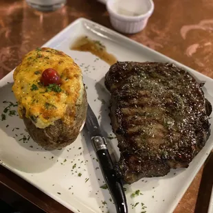 Ribeye with twice baked potato