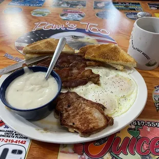 Pork chops n gravy and darn good bacon