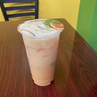 Mango milk tea with boba