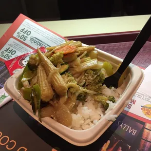 White rice with msg enhanced veggies 10.79