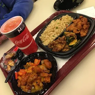 3 item entree 1 side and a drink