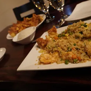 Shrimp Fried Rice and Crab Rangoon