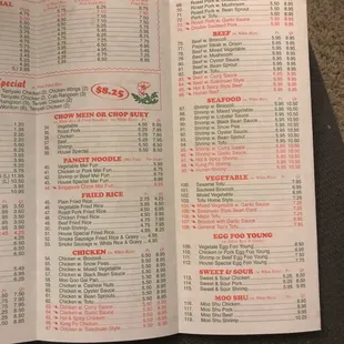 the menu for the restaurant