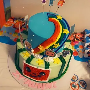 a birthday cake and decorations
