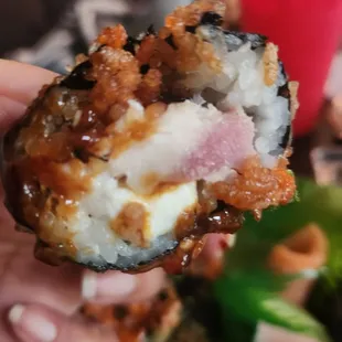 Volcano roll. No crab. Greasy. Burnt!