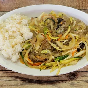 Japchae Bap - Vermicelli, veggies, and meat with rice