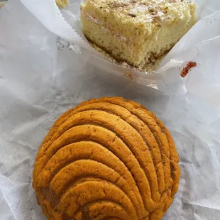 a piece of cake and a pastry