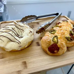Nutella Concha ($5) +  Kolache-Chorizo ($5.75)
