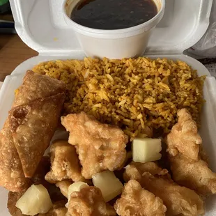 L18 Pan Pan Chicken with no vegetables, sauce on the side. The sauce was sweet and spicy. If you like spicy this is your sauce.