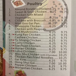 the menu of the restaurant