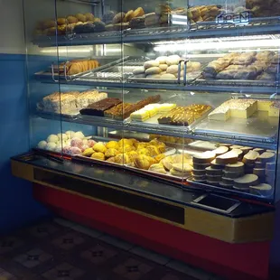 a display case of pastries