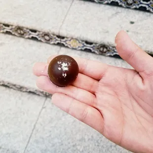 Honey &amp; Goat Cheese Truffle. Refrigerated due to dairy. Smooth, velvety consistency, but you taste the honey's sweet &amp; goat cheese's bite.