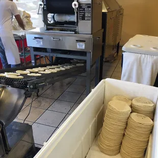 tortilla press in front of the bakery