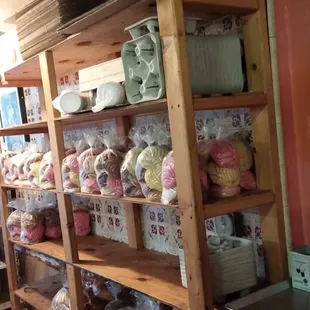 a shelf full of items
