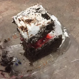 Half eaten chocolate strawberry cake that is calling for me to finish it.  Mmmm