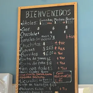 a menu on a blackboard