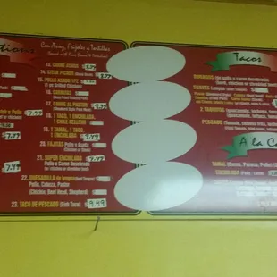 the menu of the restaurant