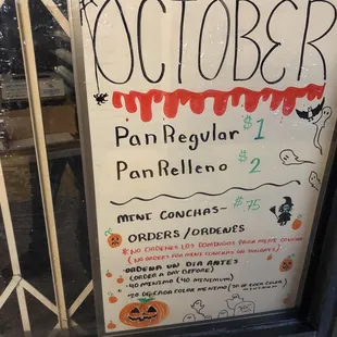 Menu (As of October 2023)