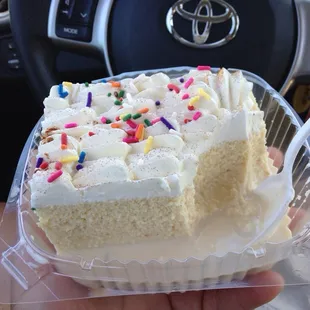 Two kinds of tres leche. The one that looks like this $3.45 (tastes like horchata is over it) and another with fruit $5.