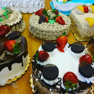a variety of cakes