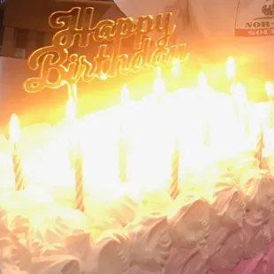 1/4 sheet Tres Leches cake with whipped cream frosting &amp; decorated with ombre rosettes