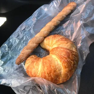 Cinnamon twist &amp; butter croissant.