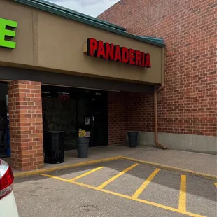 the entrance to a restaurant