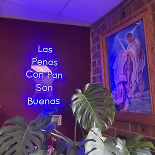 a neon sign in a restaurant