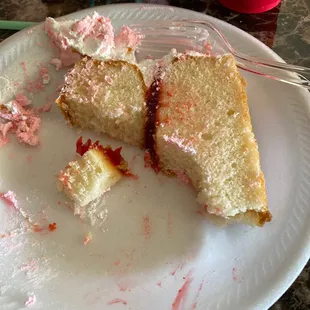 Slice of vanilla cake with strawberry filling