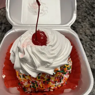 a cupcake with a cherry on top