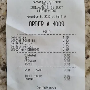 a receipt for order