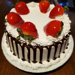 Tres leches with peach filling