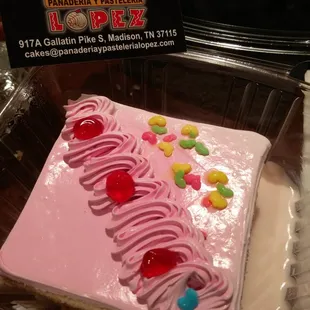 Yogurt tres leches cake slice