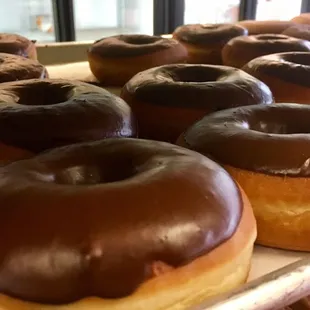 Chocolate coated donuts