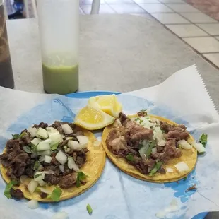 Cebeza taco and carne asada taco